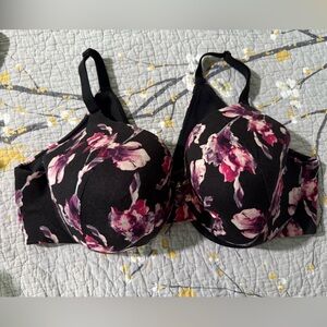 Cacique Floral Black Back Smoother Bra 44C EUC